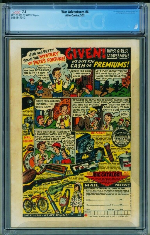 War Adventures #4 CGC 7.5 1952- Atlas Korean War 0284847010