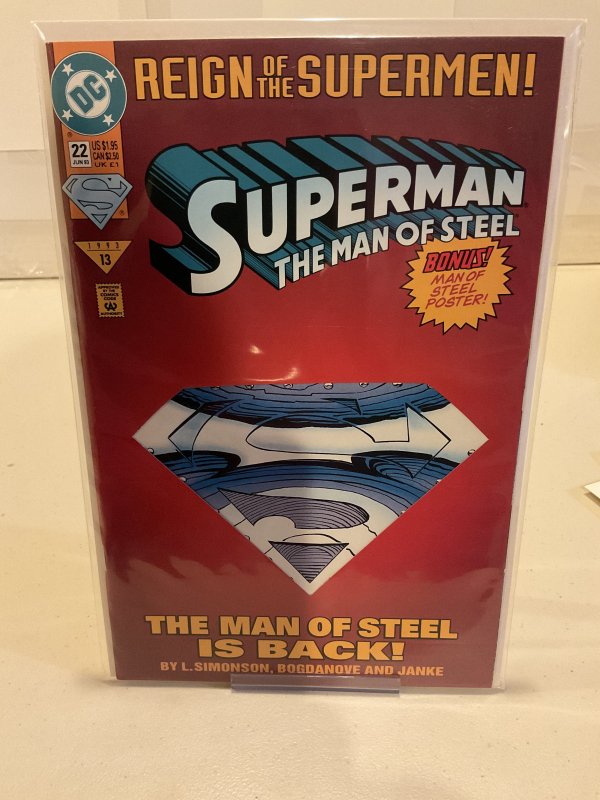 Superman: The Man of Steel #22 1993  Reign of the Supermen! Die-Cut Cover!