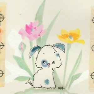 THINKING OF YOU Cute White Dog Sitting in Garden 7.5x11 Greeting Card Art #nn