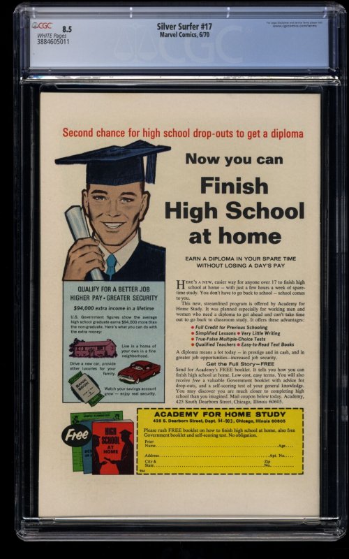 Silver Surfer #17 CGC VF+ 8.5 White Pages