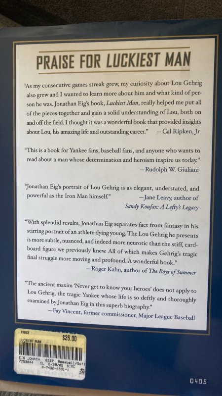 Luckiest man the life and death of Lou Gehrig, EIG, 2005, 420p
