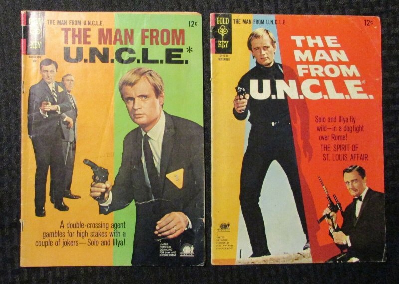 1966/67 THE MAN FROM UNCLE #9 VG- #12 G/VG Gold Key LOT of 2 TV Tie-In