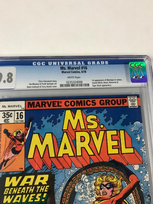 Ms. Marvel 16 Cgc 9.8 White Pages 1st Mystique Marvel