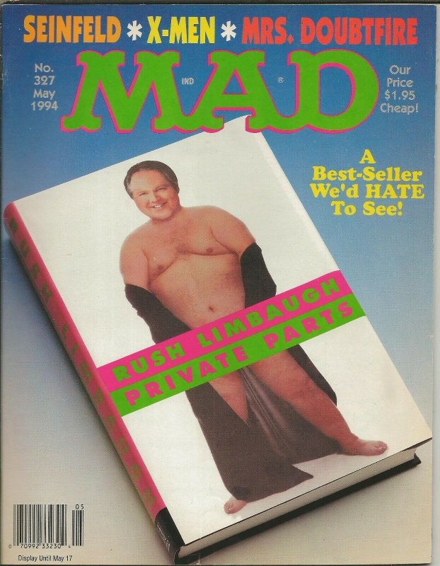 ORIGINAL Vintage 1994 Mad Magazine #327 Rush Limbaugh Seinfeld X Men 