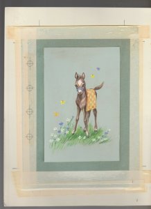 GET WELL SOON Cute Colt w/ Butterflies in Field 8x11 Greeting Card Art #C8636