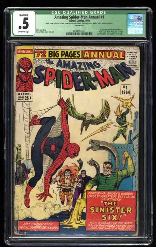 Amazing Spider-Man Annual #1 CGC P 0.5 Off White 1st Appearance Sinister Six!