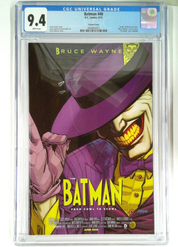 BATMAN 40 B CGC 9.4 JOKER MASK POSTER HOMAGE VARIANT DEATH OF (SLAB GRADE) 