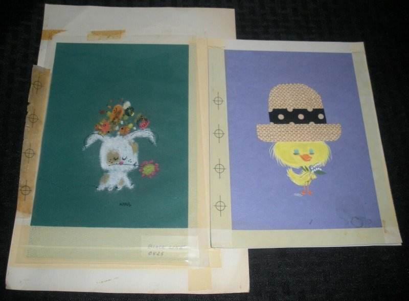 EASTER Baby Chick Bunny Flowers Material 2pcs 8x11 Greeting Card Art #1780 2810