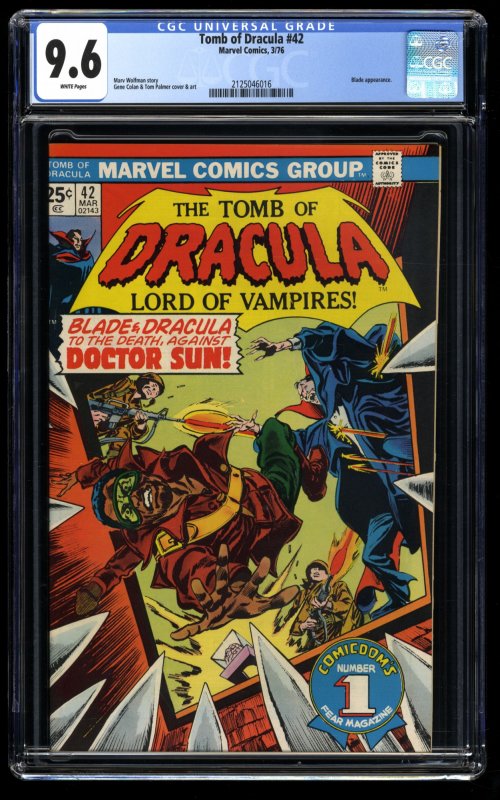 Tomb of Dracula #42 CGC NM+ 9.6 White Pages Blade vs Doctor Sun! Marvel Comics