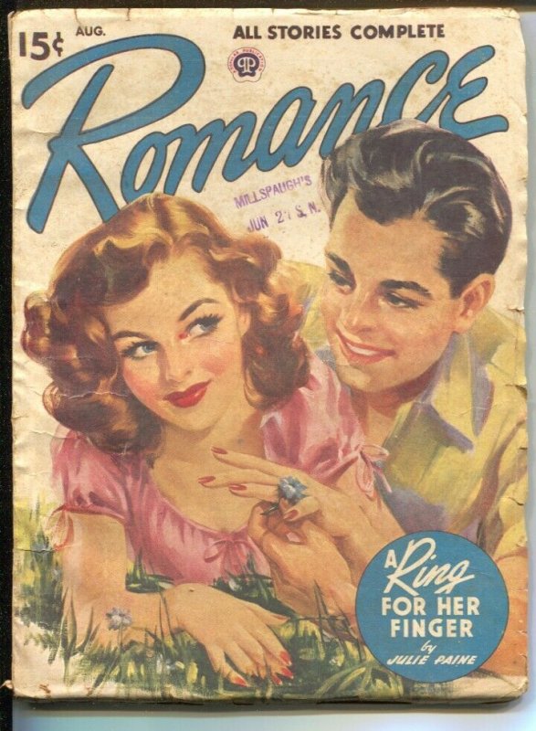 Romance 8/1947-spicy cover art-pulp romance-Viola Cornett-VG