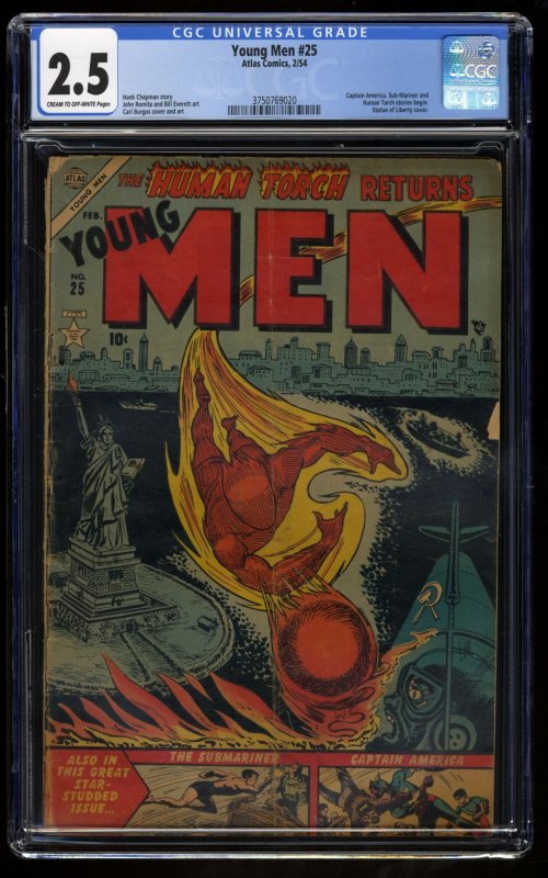 Young Men #25 CGC GD+ 2.5 Return of the Human Torch! Timely Captain America!