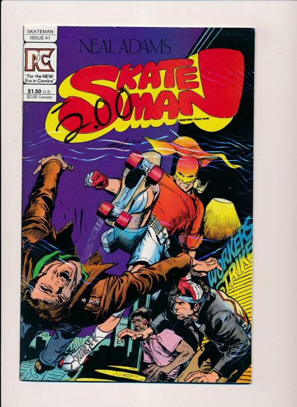 PC Comics SKATE MAN #1, Neal Adams Lot of 2 Shrink Wrapped comics ~ VF+ (HX880) 