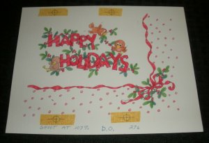 CHRISTMAS Happy Holidays w/ Cartoon Birds 9x7 Greeting Card Art #276