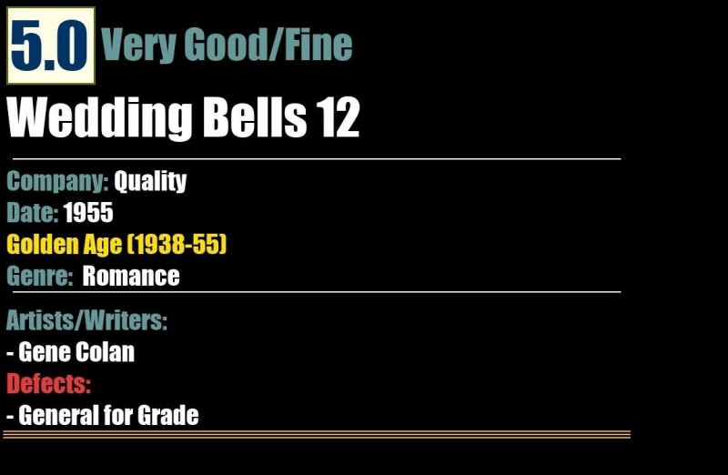 Wedding Bells 12 (1955) VG/FN 5.0 Golden-Age Quality Romance comic