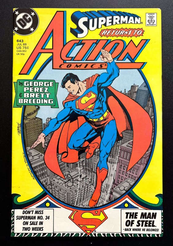 Action Comics #643 Direct Edition (1989) Key George Perez Iconic Art - VF/NM