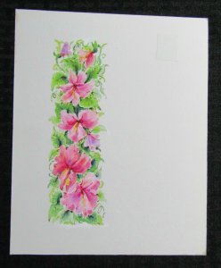 HAPPY MOTHERS DAY Pink Flower Left Border 7x9 Greeting Card Art #MD7573