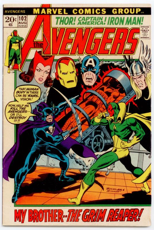 Avengers #102 HIGH GRADE 2nd app. Wonder Man; The Grim Reaper,The Sentinels