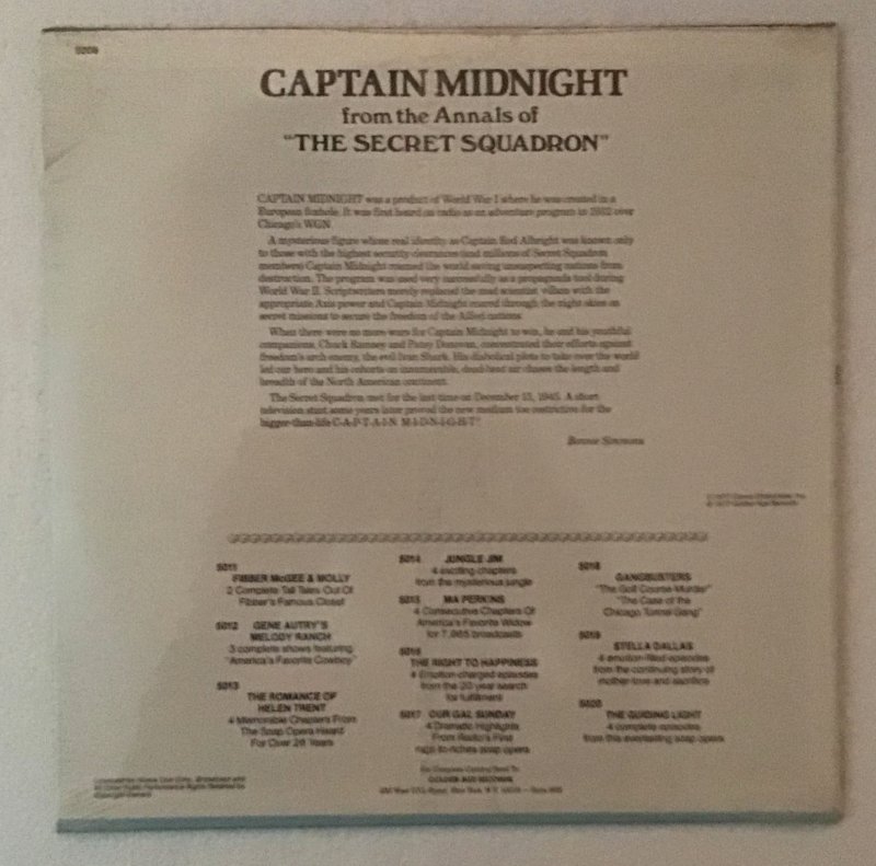 Captain Midnight: “The Secret Squadron” Record, LP, #5006, 12 inch, Unopened