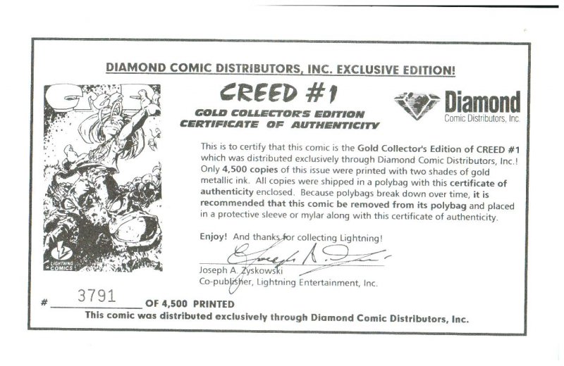 Creed #1 GOLD COLLECTOR'S EDITION with CERTIFICATE