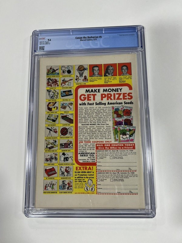 CONAN THE BARBARIAN 5 CGC 9.6 WHITE PAGES MARVEL 1971