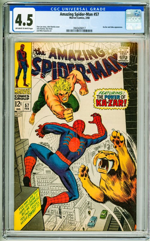 The Amazing Spider-Man #57 (1968) CGC 4.5! OWW Pages!