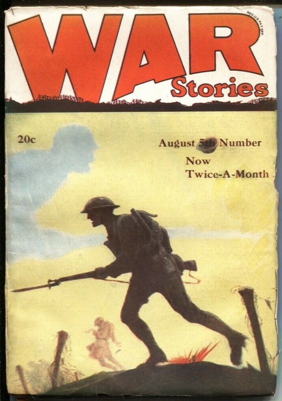 WAR STORIES--AUG 1927---ICONIC WWI COVER ART--- FIGHT THE GERMANS - PULP THRILLS