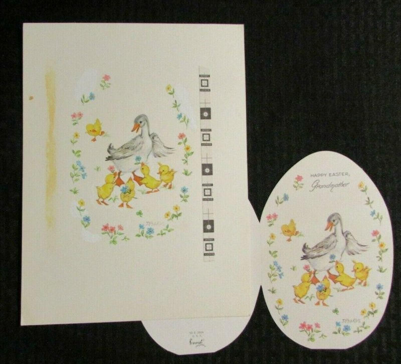 EASTER Duck w/ 5 Ducklings & Flowers 7.5x10 Greeting Card Art #2608 w 3 Cards