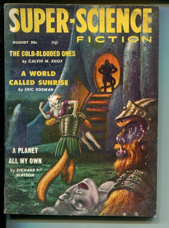 Super-Science Fiction 8/1958-Headline Pubs-pulp thrills-Kelly Freas-VG