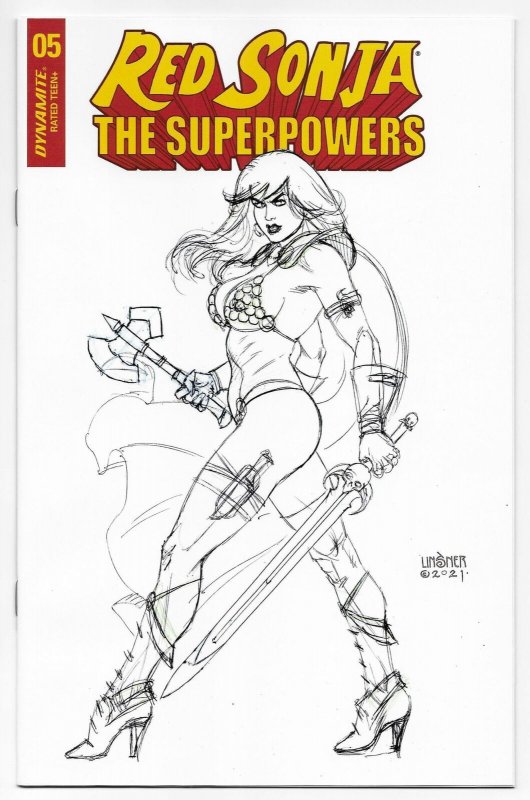 Red Sonja The Superpowers #5 Linsner 1:20 B&W Variant (Dynamite, 2021) NM 