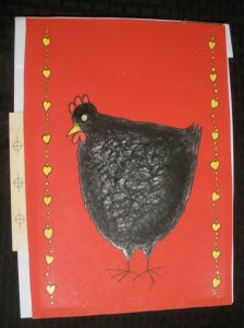 VALENTINE Black Zombie Chicken w/ Hearts 8x11.5 Greeting Card Art #V3649