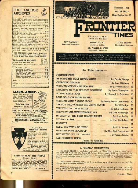 Frontier Times-Summer 1961-Buffalo Bill-Sitting Bull-Colt pistol-VG