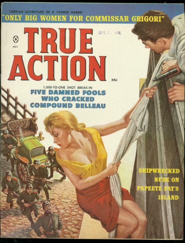 TRUE ACTION JULY 1959-GGA-SHIPWRECKED NUDE-BIG WOMEN-BRUSE MINNEY ART-RARE! VF