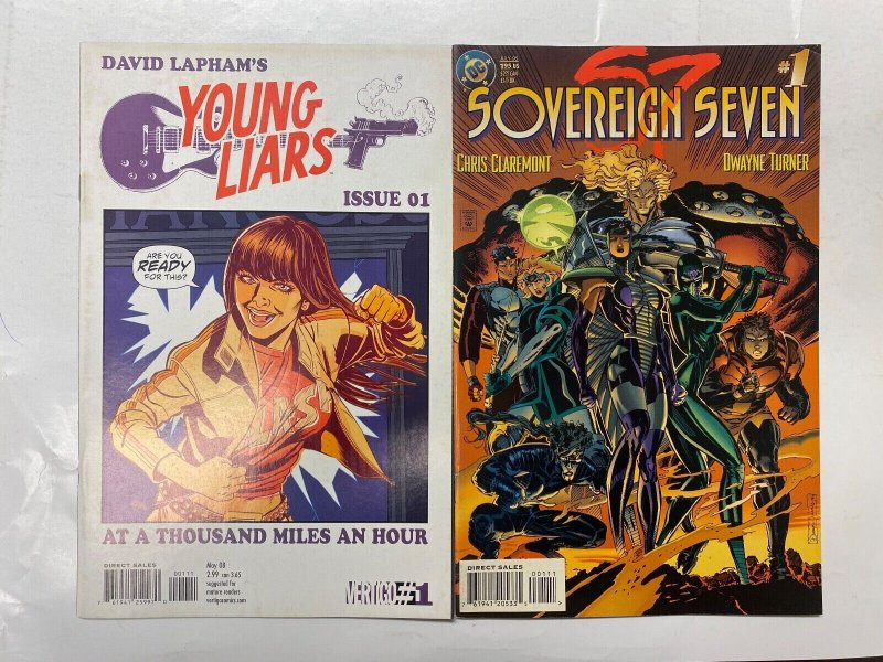 4 DC comic books Batman Outsiders #2 5 Young Liars #1 Sovereign Seven 103 KM19