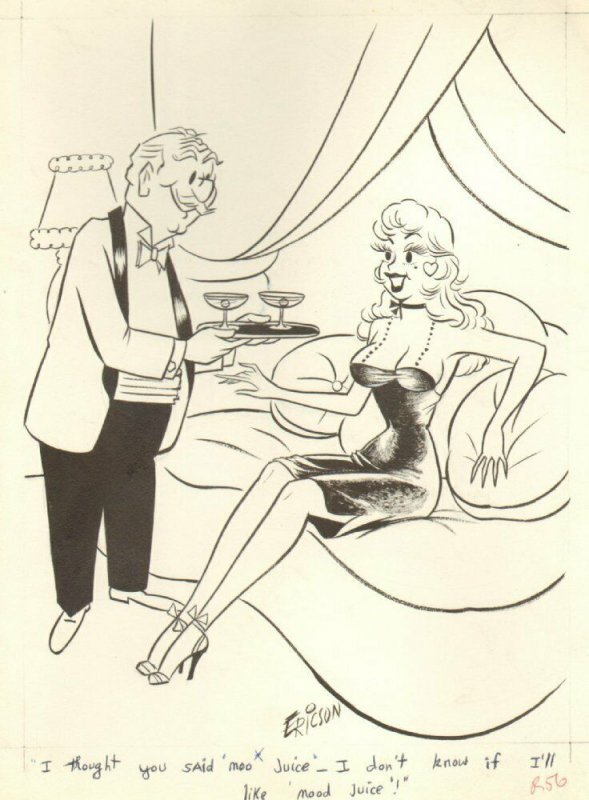 Sexy Babe & Martini Gag - 1959 Humorama art by Dick Ericson