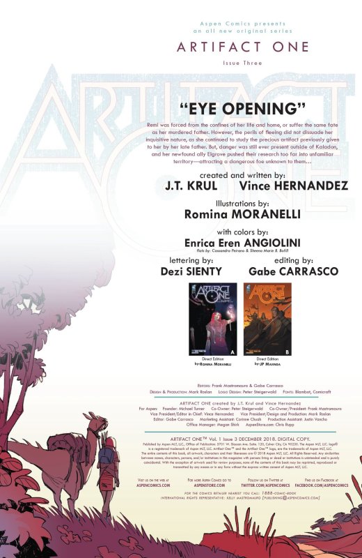 ARTIFACT ONE #03 (2018) ROMINA MORANELLI | COVER A | ASPEN COMICS