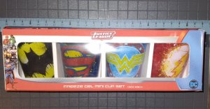 DC SUPERHERO SPLATTER PAINT LOGO | PLASTIC FREEZE GEL MINI CUP | SET OF 4-1.5OZ