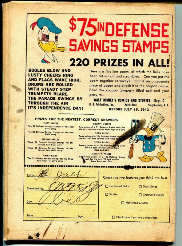 Walt Disney's Comics and Stories #22 1942-Dell-coverless reading copy-P