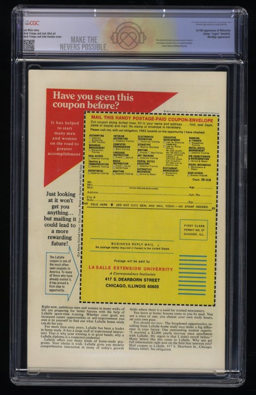 Incredible Hulk #181 CGC VF- 7.5 Off White to White 1st Appearance Wolverine!