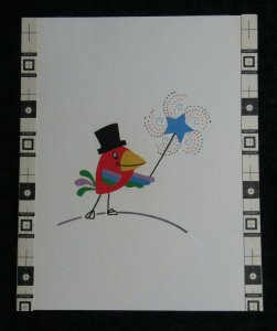 FABULOUS MAGICIAN Cartoon Bird w/ Top Hat & Wand 5.5x7 Greeting Card Art #C9234