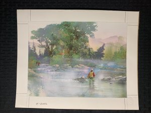 HAPPY FATHERS DAY Painted Fishing in Stream 12.5x10 Greeting Card Art #2002