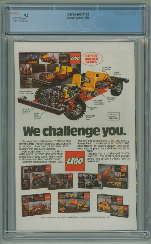 Daredevil #168 (1981) CGC 9.2! 1st Appearance of Elektra!