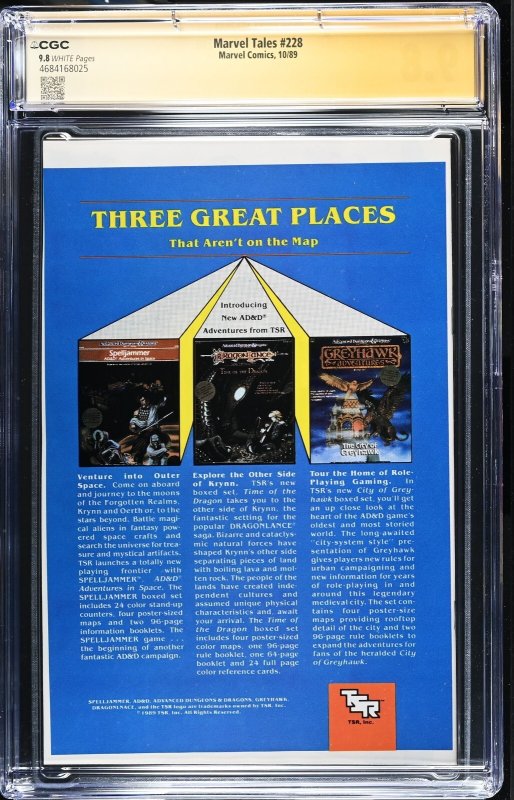 Marvel Tales Spider Man (1989) # 228 ( CGC 9.8 WP SS) Signed Full Todd McFarlane