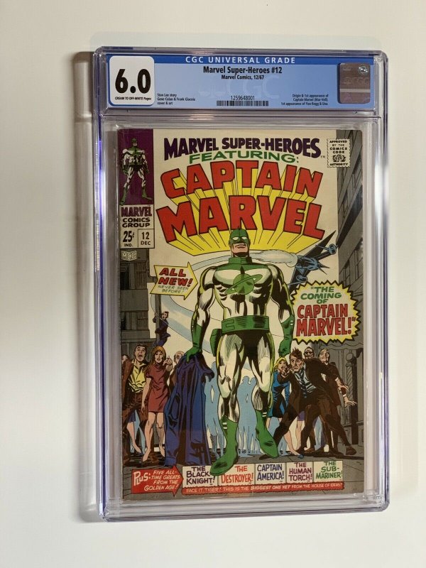 Marvel Super-heroes 12 Cgc 6.0 Cr/ow Pages Silver Age Captain Marvel