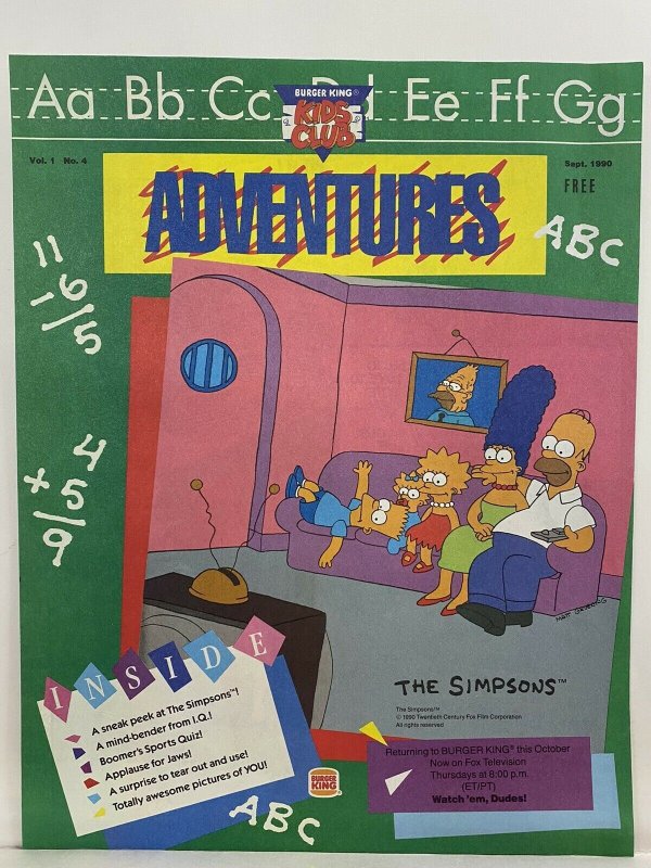 Burger King Kids Club Adventures Vol 1 #4 Simpsons Inside Sneak Peek SEPT 1990