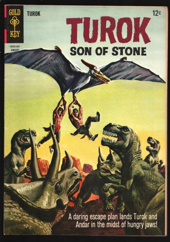 Turok Son Of Stone #49 1966-Gold Key-dinosaur attack cover cover-VF+