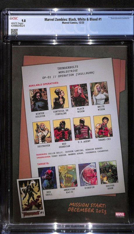 Marvel Zombies: Black, White & Blood #1 (Marvel, 2023) CGC 9.8 Zombie Wolverine!