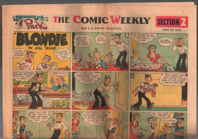 Boston Advertiser Comic Weekly -Comic Section 2 6/19/1949-Blondie-Lone Ranger-VG