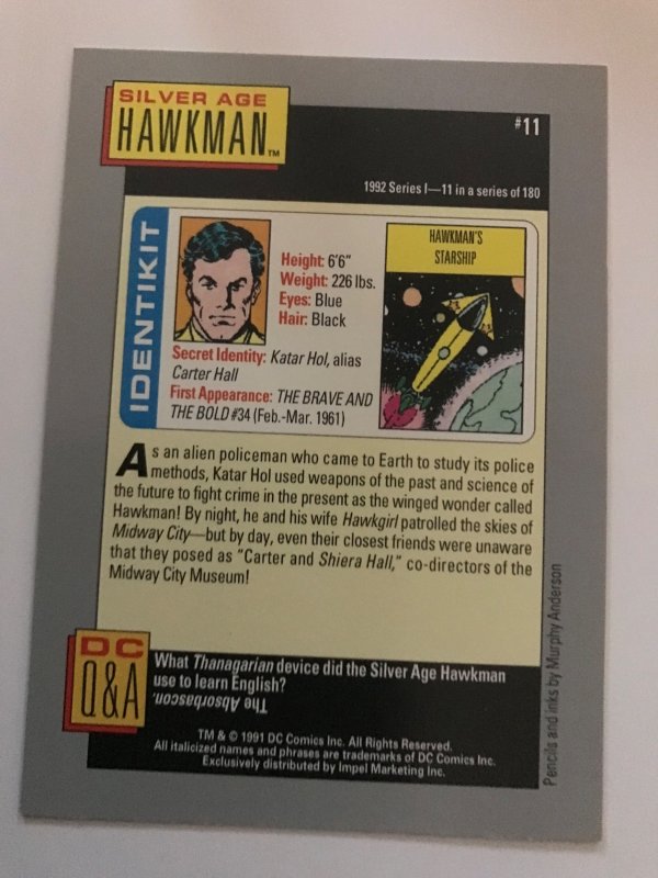 SA HAWKMAN #11 card : 1992 DC Universe Series 1, NM/M, Impel,  Mur. Anderson art