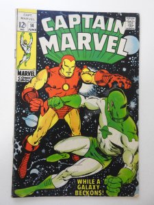 Captain Marvel #14 (1969) VG  1/2 in tear bc, moisture stain, rust on staples