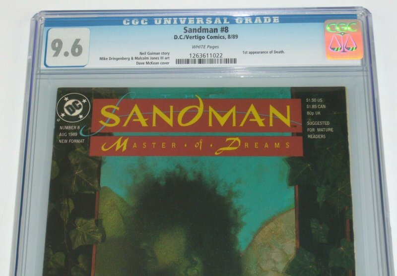 Sandman #8 CGC 9.6 white pages - 1st appearance of Death - neil gaiman dc 1989